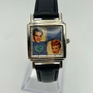 Fossil “I Love Lucy” Silver Black Leather Watch Working New Battery